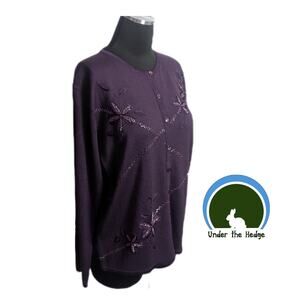 90s Jenny deep Purple Beaded Cardigan Sweater Large cottage fairy whimsigoth